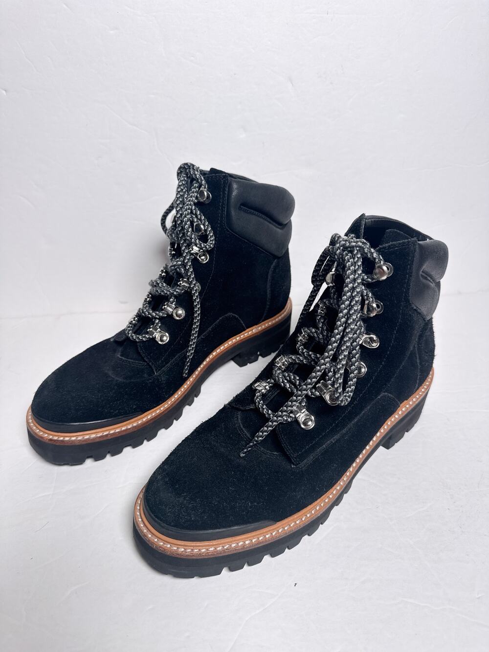 Marc Fisher Idaran Black Suede Hiker Boots Women 9M Lug Sole Lace Up